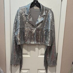 Silver Sequin Fringe Jacket